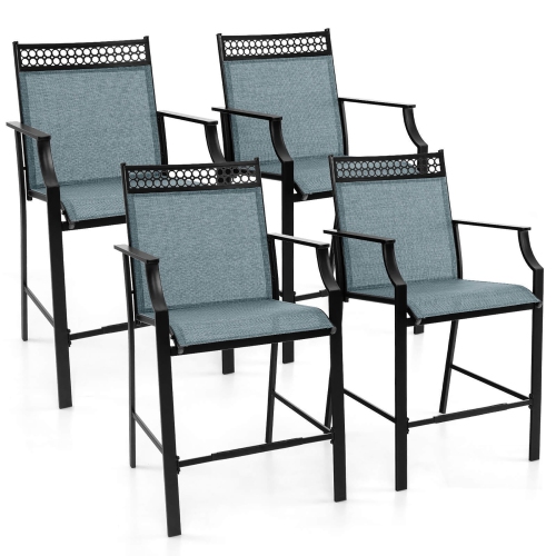 Gymax Outdoor Counter Stools Set of 4 w/ Footrest & Armrests Metal Frame for Backyard