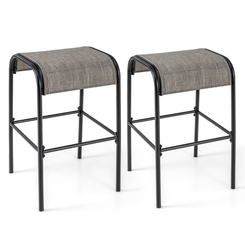 Gymax 2PCS 30'' Bar Height Bistro Stools Outdoor Bar Stools w/ Breathable Fabric Seat