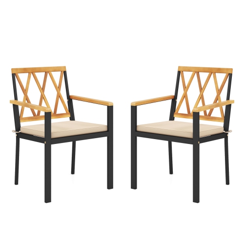 GYMAX  Patio Dining Chairs Set Of 2 Metal Outdoor Chairs W/ Removable Padded Cushions