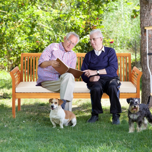 Gymax 62.5'' Outdoor Garden Bench w/ High Backrest Curved Armrests & Seat Cushion Patio