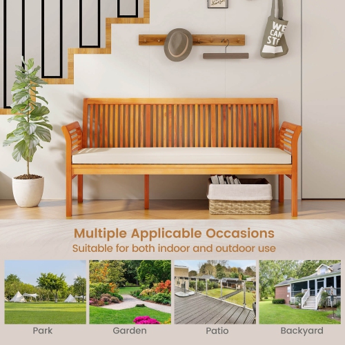 Gymax 62.5'' Outdoor Garden Bench w/ High Backrest Curved Armrests & Seat Cushion Patio