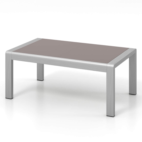 GYMAX  Outdoor Rectangle Coffee Table Aluminum Side Table W/ Tempered Glass Tabletop