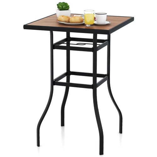 Gymax 27.5 Inches Patio Bar Table 1.5'' Umbrella Hole Metal Frame for Garden Outdoor
