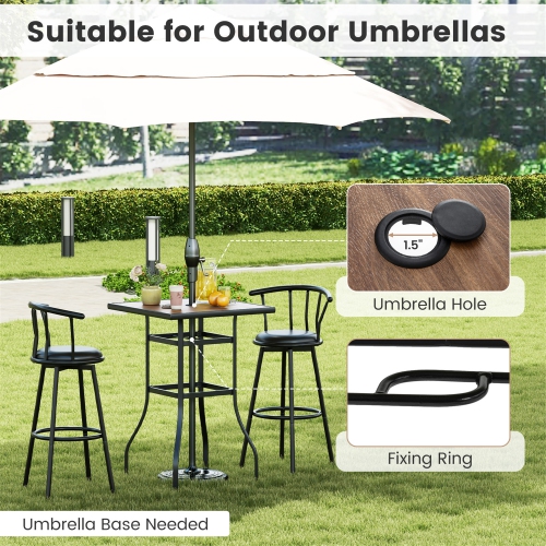 Gymax 27.5 Inches Patio Bar Table 1.5'' Umbrella Hole Metal Frame for Garden Outdoor