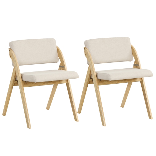 GYMAX  Set Of 2 Dining Chairs Folding Kitchen Chair W/ Rubber Wood Legs Padded Seat