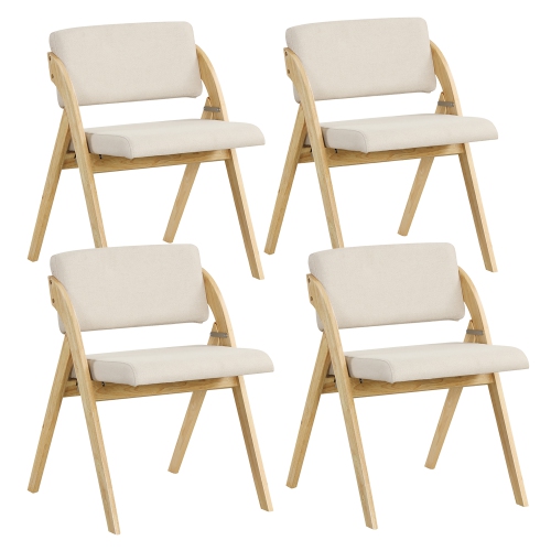 GYMAX  Set Of 4 Dining Chairs Folding Kitchen Chair W/ Rubber Wood Legs Padded Seat