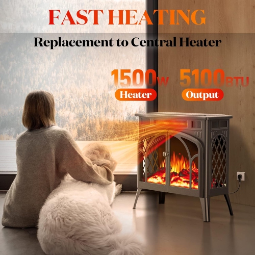 ZAFRO 24Inches Electric Fireplace Stove, Free-Standing Electric Fireplace with Adjustable Brightness, Indoor Heater with Realistic Flame Effects,