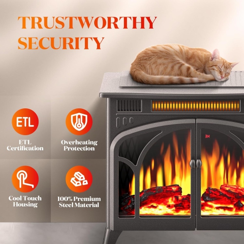 ZAFRO 24Inches Electric Fireplace Stove, Free-Standing Electric Fireplace with Adjustable Brightness, Indoor Heater with Realistic Flame Effects,