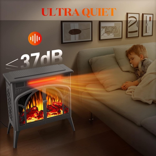 ZAFRO 24Inches Electric Fireplace Stove, Free-Standing Electric Fireplace with Adjustable Brightness, Indoor Heater with Realistic Flame Effects,