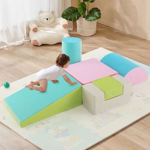 Gymax 6 PCS Kids Climber Play Set Indoor Foam Climb & Crawl Activity Blocks w/ Cover Multicolor