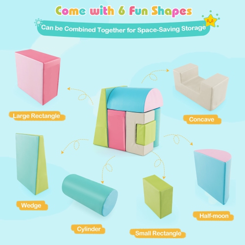 Gymax 6 PCS Kids Climber Play Set Indoor Foam Climb & Crawl Activity Blocks w/ Cover Multicolor