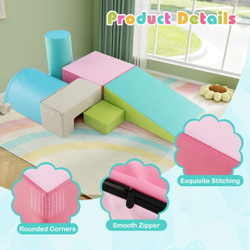 Gymax 6 PCS Kids Climber Play Set Indoor Foam Climb & Crawl Activity Blocks w/ Cover Multicolor