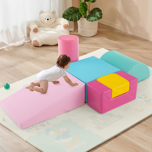 Gymax 6 PCS Kids Climber Play Set Indoor Foam Climb & Crawl Activity Blocks w/ Cover