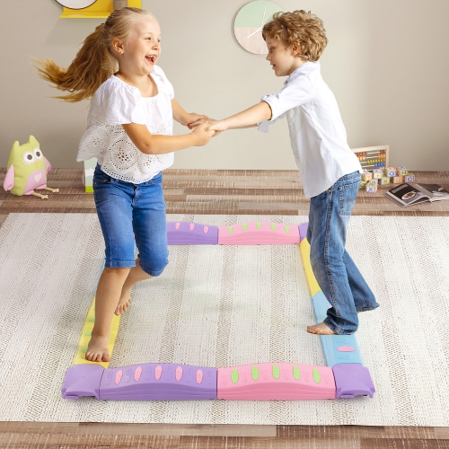 Gymax Balance Beams for Kids w/ Non-slip Textured Surface Bottom Pad Multicolor