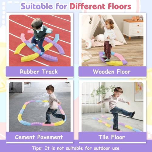 Gymax Balance Beams for Kids w/ Non-slip Textured Surface Bottom Pad Multicolor
