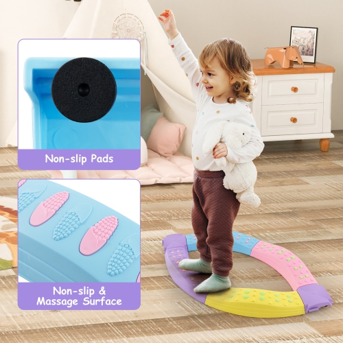 Gymax Balance Beams for Kids w/ Non-slip Textured Surface Bottom Pad Multicolor