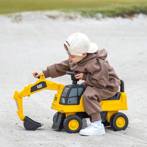 Gymax Licensed Caterpillar Kids Ride-On Digger Excavator Toy w/ Rotatable Digging Bucket & Hidden Storage