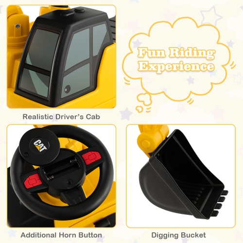 Gymax Licensed Caterpillar Kids Ride-On Digger Excavator Toy w/ Rotatable Digging Bucket & Hidden Storage