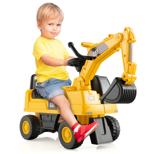 Gymax Licensed Caterpillar Kids Ride-On Digger Excavator Toy w/ Rotatable Digging Bucket & Hidden Storage