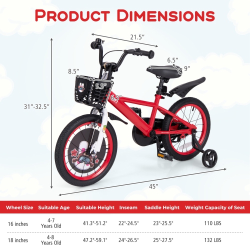 Gymax 16'' Kid's Bike for 4-7 w/ Height-Adjustable Handlebar & Saddle Handbrake