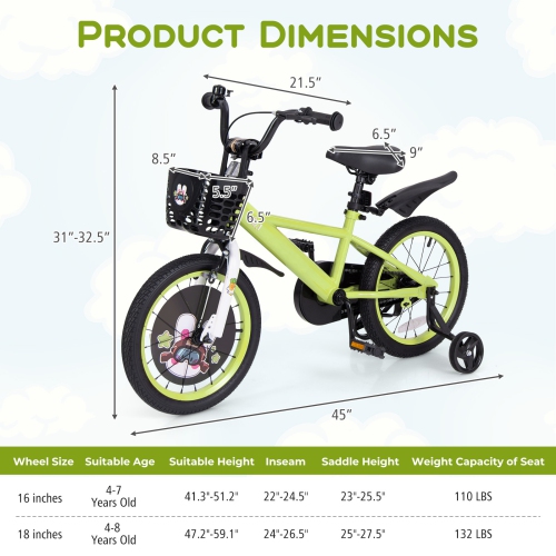 Gymax 16'' Kid's Bike for 4-7 w/ Height-Adjustable Handlebar & Saddle Handbrake