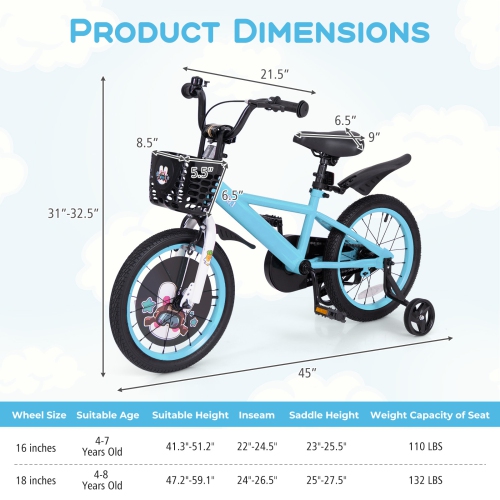 Gymax 16'' Kid's Bike for 4-7 w/ Height-Adjustable Handlebar & Saddle Handbrake