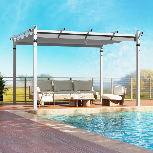 Gymax 12' x 10' Outdoor Pergola w/ Retractable Canopy Aluminum Frame Anchors Patio