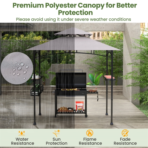 Gymax 8 x 5 FT BBQ Grill Gazebo w/ 2 Side Shelves Storage Basket Hanging Hooks Outdoor