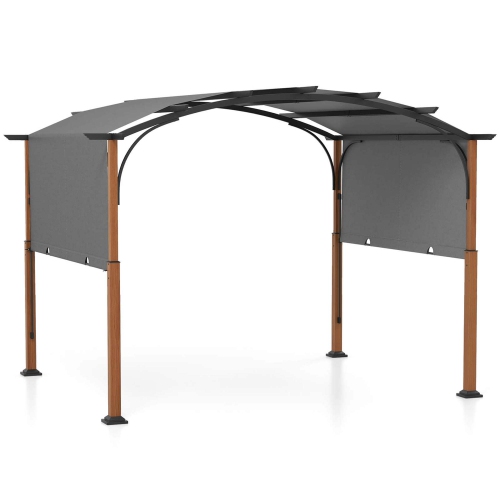 Image 1 de 10.. Pergola rétractable d'extérieur de 10 x 12 pi avec poteaux d'aspect bois à auvent rétractable de Costway