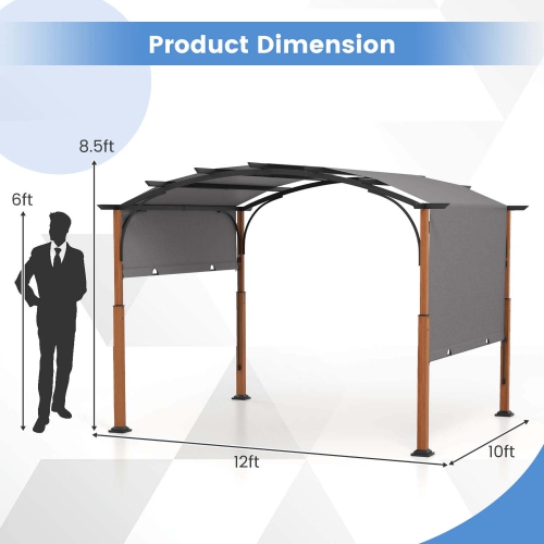 Costway 10 x 12 FT Outdoor Retractable Pergola with Retractable Canopy Wood Looking Posts