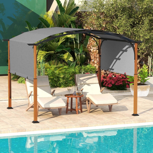 Costway 10 x 12 FT Outdoor Retractable Pergola with Retractable Canopy Wood Looking Posts