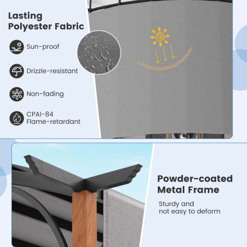 Costway 10 x 12 FT Outdoor Retractable Pergola with Retractable Canopy Wood Looking Posts