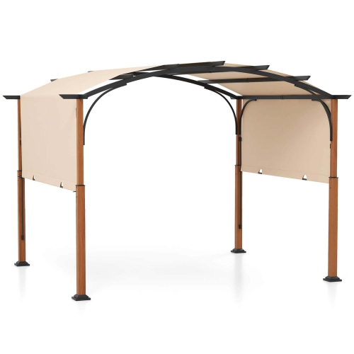 Image 1 de 10.. Pergola rétractable d'extérieur de 10 x 12 pi avec poteaux d'aspect bois à auvent rétractable de Costway