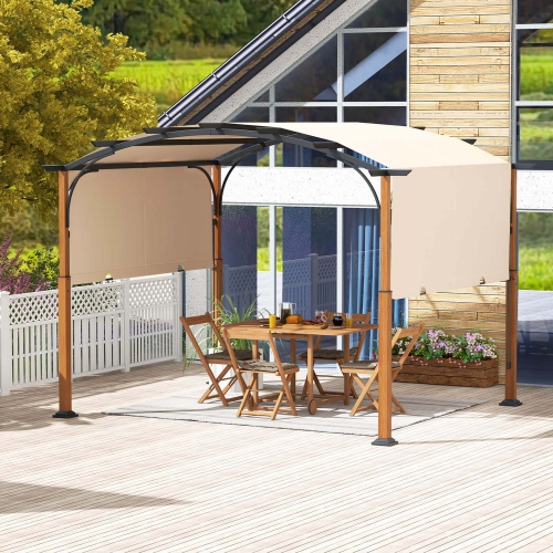 Costway 10 x 12 FT Outdoor Retractable Pergola with Retractable Canopy Wood Looking Posts