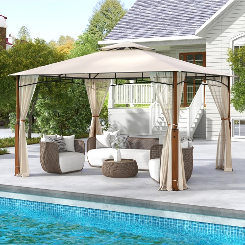 Gymax 12' x 10' Outdoor Patio Gazebo w/ Netting 2-Tier Canopy Roof Metal Frame