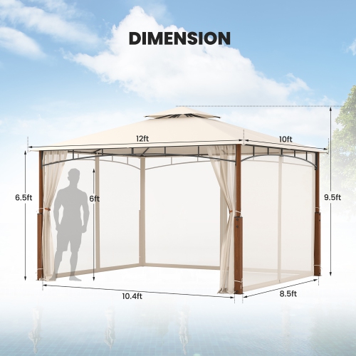 Gymax 12' x 10' Outdoor Patio Gazebo w/ Netting 2-Tier Canopy Roof Metal Frame