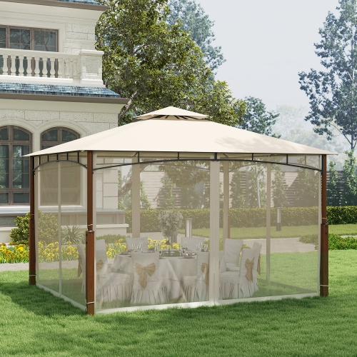 Gymax 12' x 10' Outdoor Patio Gazebo w/ Netting 2-Tier Canopy Roof Metal Frame