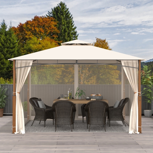 Gymax 12' x 10' Outdoor Patio Gazebo w/ Netting 2-Tier Canopy Roof Metal Frame