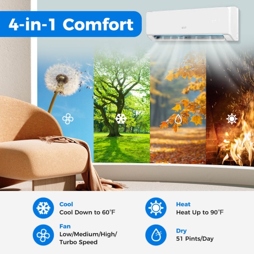 Mini climatiseur et radiateur Wi-Fi 12000&nbsp;BTU de Costway avec thermopompe