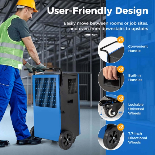 Costway 215 Pints Commercial Dehumidifier with Drain Hose 24H Timer Portable Handle
