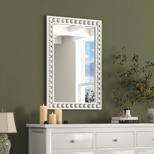 Costway 24" x 36" Rustic Decorative Wall Mirror with Solid Wood Frame Beads for Living Room