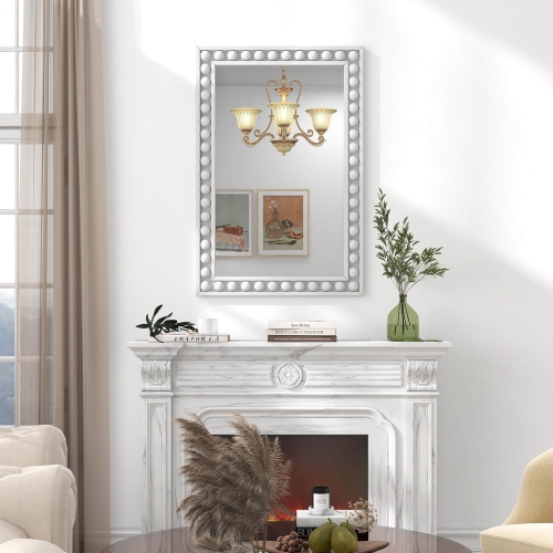 Costway 24" x 36" Rustic Decorative Wall Mirror with Solid Wood Frame Beads for Living Room