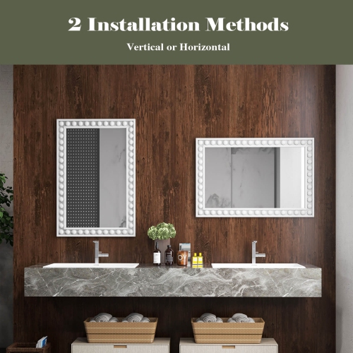 Costway 24" x 36" Rustic Decorative Wall Mirror with Solid Wood Frame Beads for Living Room