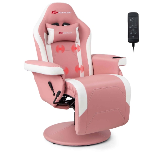 Goplus Massage Gaming Recliner Height Adjustable Racing Swivel Chair with Cup Holder