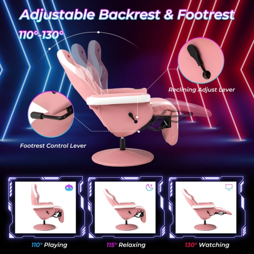 Fauteuil de course pivotant à hauteur réglable avec porte-gobelet et fauteuil de jeu inclinable de Goplus massage