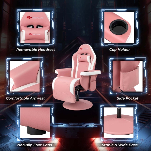 Fauteuil de course pivotant à hauteur réglable avec porte-gobelet et fauteuil de jeu inclinable de Goplus massage