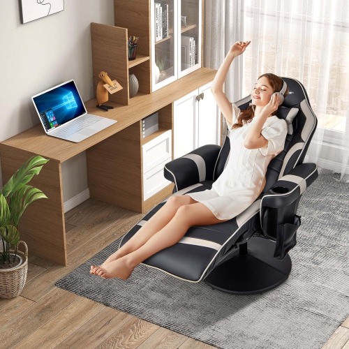 Goplus Massage Gaming Recliner Height Adjustable Racing Swivel Chair with Cup Holder