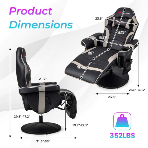 Goplus Massage Gaming Recliner Height Adjustable Racing Swivel Chair with Cup Holder