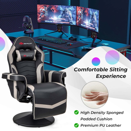 Goplus Massage Gaming Recliner Height Adjustable Racing Swivel Chair with Cup Holder