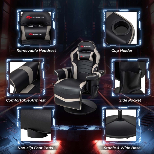 Goplus Massage Gaming Recliner Height Adjustable Racing Swivel Chair with Cup Holder